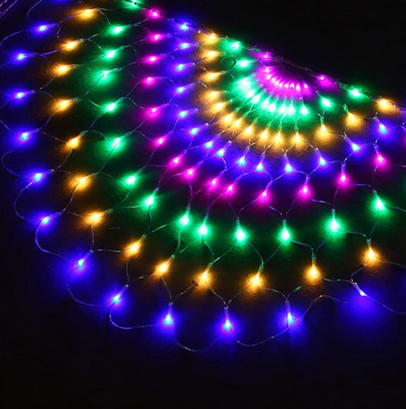 Peacock Lights LED Fishing Net Lights Outdoor Water-resistant String Lights Holiday Decoration Lights, EU Plug(Warm White Light)