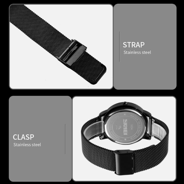 SKMEI 1634 Men Water-resistant Watch Fashion Quartz Watch(White Mesh Belt)