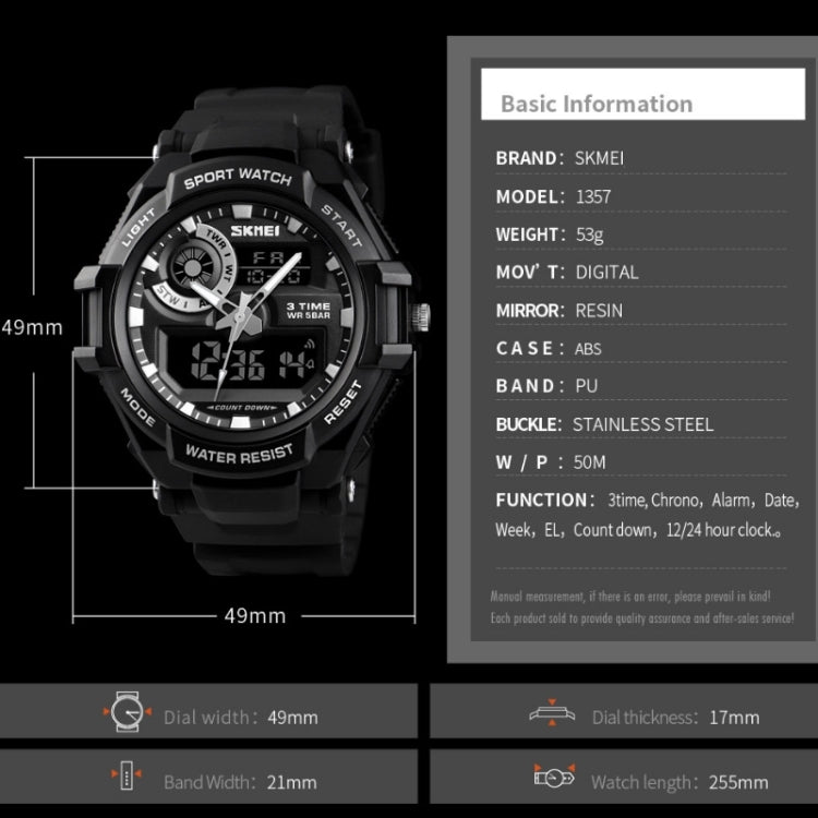 SKMEI 1357 Mens Multifunctional Sports Digital Watch Student Water-resistant Watch(Red)