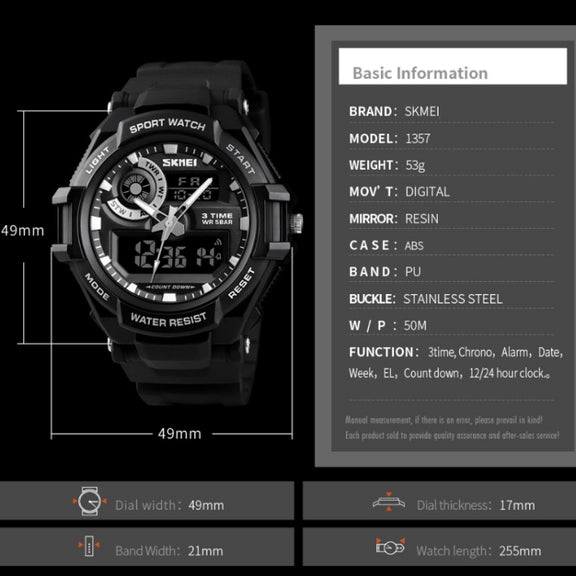 SKMEI 1357 Mens Multifunctional Sports Digital Watch Student Water-resistant Watch(Red)