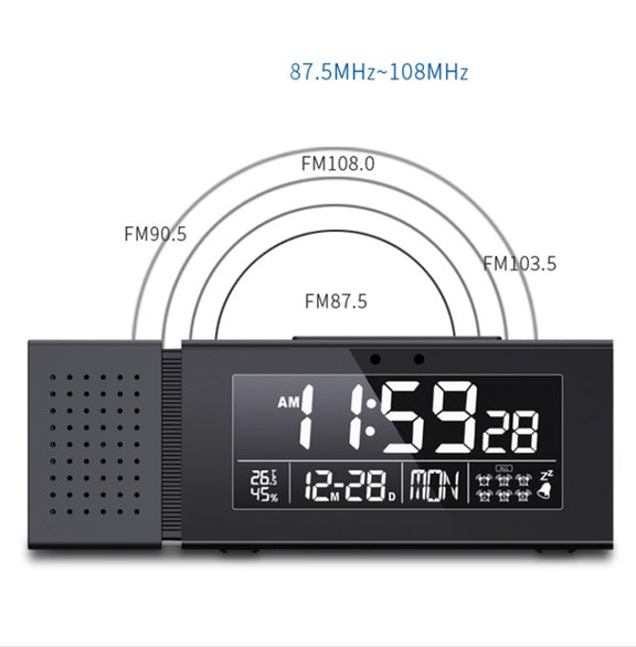 TS-P30 Multifunctional Night Light Alarm Digital Clock with FM Radio & Temperature / Humidity Display & IR Sensor Function(Black)