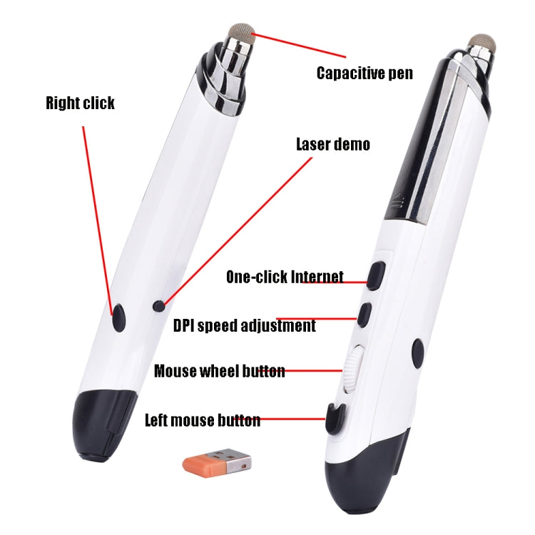 PR-08 1600DPI 6 Keys 2.4G Wireless Electronic Whiteboard Pen Multi-Function Pen Mouse PPT Flip Pen(Blue)