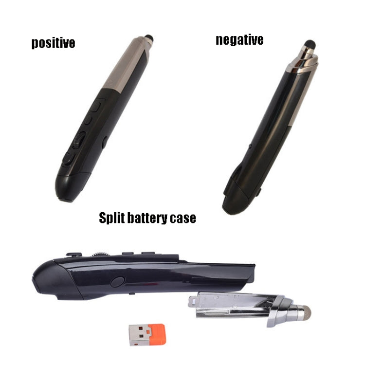 PR-08 1600DPI 6 Keys 2.4G Wireless Electronic Whiteboard Pen Multi-Function Pen Mouse PPT Flip Pen(Black)