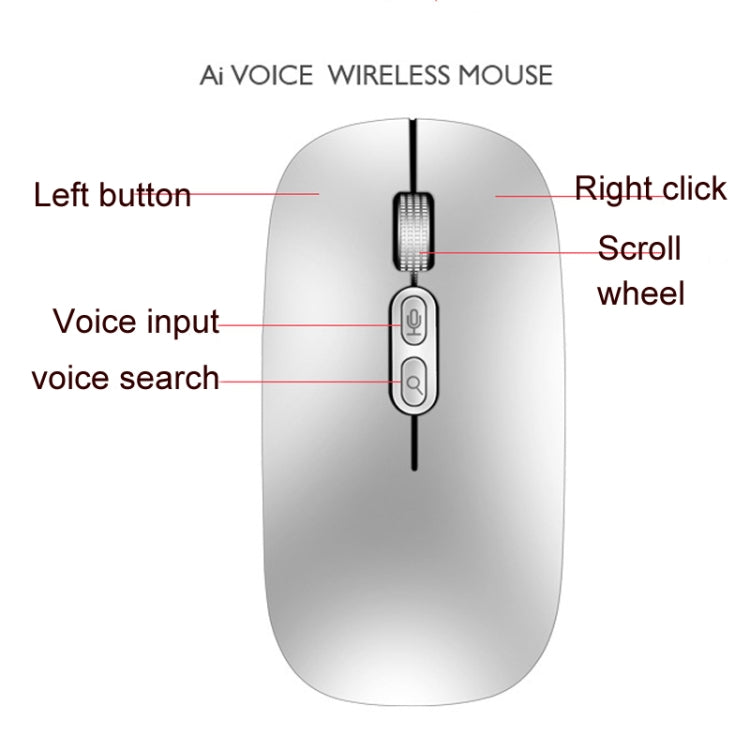 M103 1600DPI 5 Keys 2.4G Wireless Mouse Charging Ai Intelligent Voice Office Mouse, Support 28 Languages(Silver)
