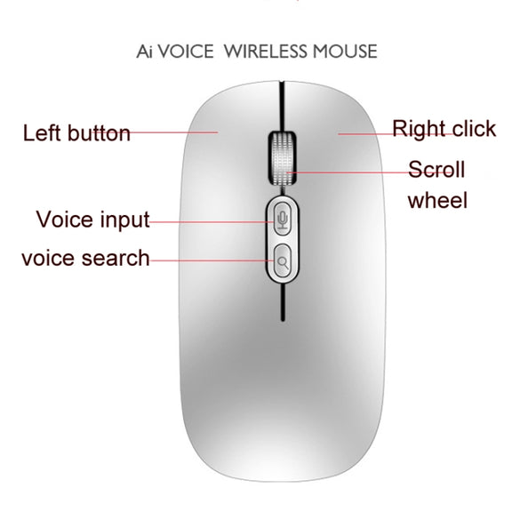 M103 1600DPI 5 Keys 2.4G Wireless Mouse Charging Ai Intelligent Voice Office Mouse, Support 28 Languages(Silver)