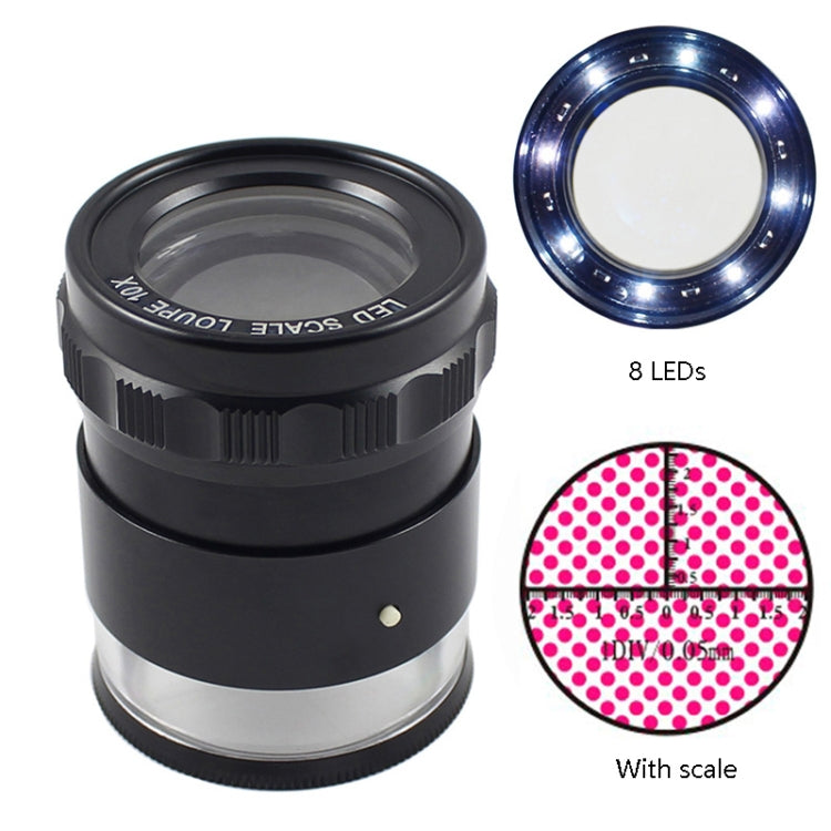 8 LED Lights 3 Groups Of Optical Glass HD With Scale 10 Times Magnifying Glass, Specification: Complex Scale Board
