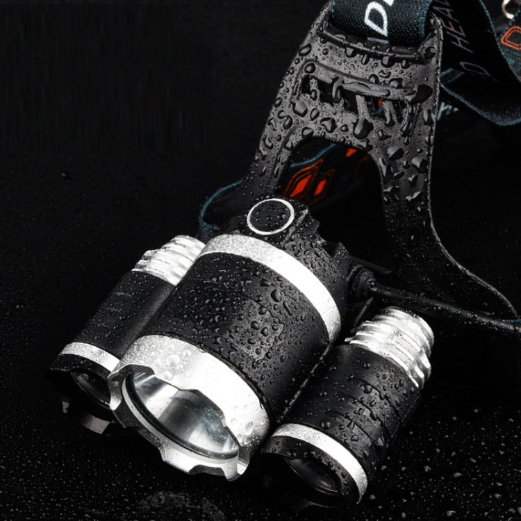 Strong Light Long-Range Rechargeable Three-Head Lamp Outdoor Fishing Lamp Led Head-Mounted Flashlight (3T6 Without Battery)