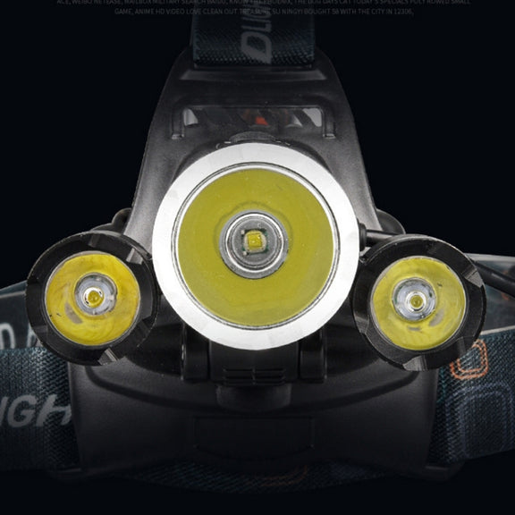 Strong Light Long-Range Rechargeable Three-Head Lamp Outdoor Fishing Lamp Led Head-Mounted Flashlight (3T6 2 Batteries)