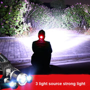 Strong Light Long-Range Rechargeable Three-Head Lamp Outdoor Fishing Lamp Led Head-Mounted Flashlight (3T6 2 Batteries)