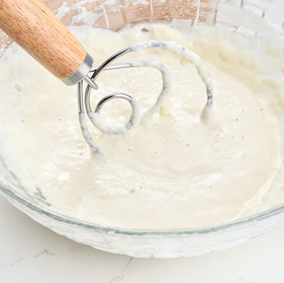 2 PCS 13 Inch Oak Handle Flour Mixer Dough Stainless Steel Mixing Rod Coil Whisk Three Circle Agitator