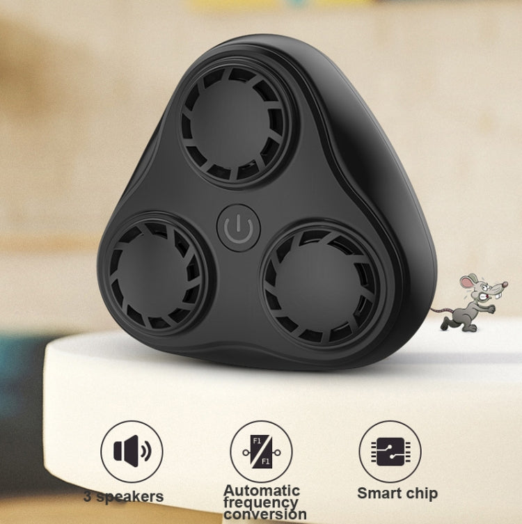 BG310 3-Horn Ultrasonic Automatic Frequency Conversion Mouse Repeller/Insect Repellent/Mosquito Repellent, Product specifications: EU Plug 220V(Black)