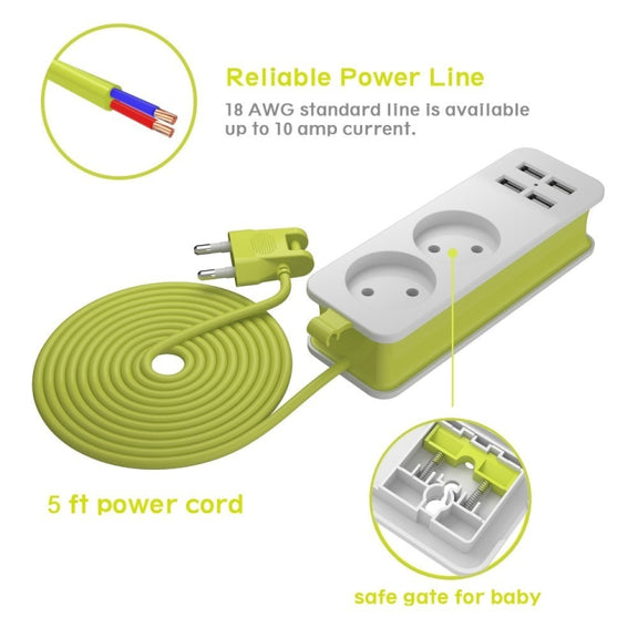 Power Strip 1/2 EU Plug 4 USB Port 1200W 250V 1.5m Cable Wall Portable Multiple Socket EU Plug Outlets(2 OUTLET 4USB)