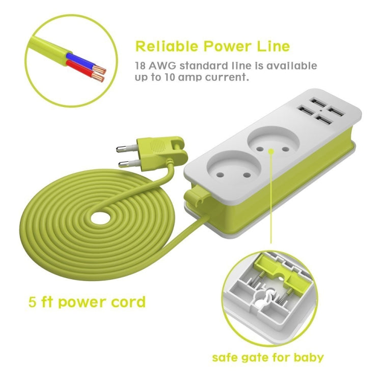 Power Strip 1/2 EU Plug 4 USB Port 1200W 250V 1.5m Cable Wall Portable Multiple Socket EU Plug Outlets(2 OUTLET 4USB)