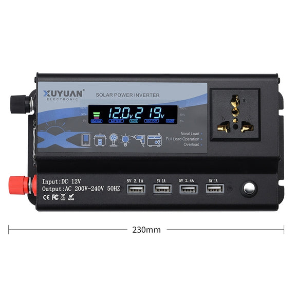 XUYUAN 4000W Car Inverter LED Colorful Atmosphere Light 4 USB Charging Converter, Specification: 24V-220V