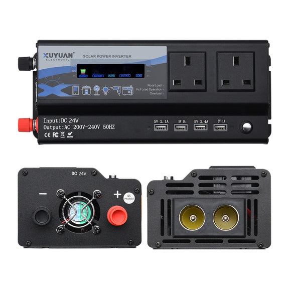 XUYUAN 6000W Car Inverter LED Colorful Atmosphere Light 4 USB Charging Converter, UK Plug, Specification: 24V-220V