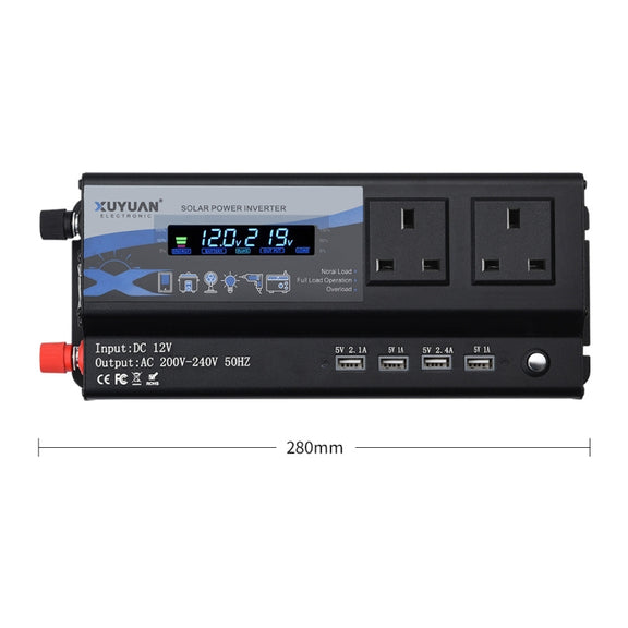 XUYUAN 6000W Car Inverter LED Colorful Atmosphere Light 4 USB Charging Converter, UK Plug, Specification: 24V-220V