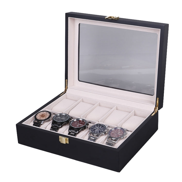 Wooden Baking Paint Watch Box Jewelry Storage Display Box(10-bit Black + Rice Matte)