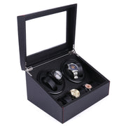 PU Leather 4+6 Double-Head Automatic Winding Motor Box Mechanical Watch Rotator, US Plug(Full Carbon Fiber)