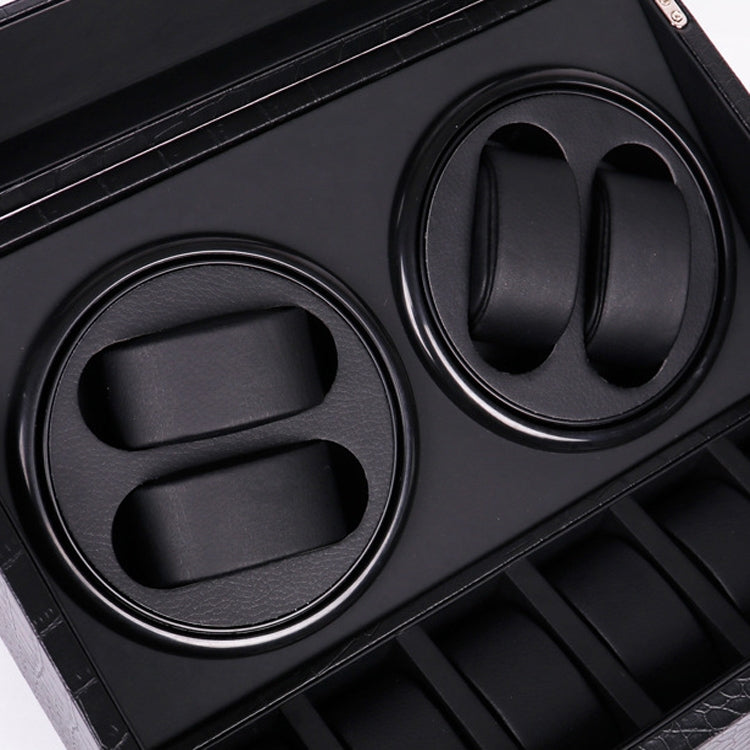 PU Leather 4+6 Double-Head Automatic Winding Motor Box Mechanical Watch Rotator, US Plug(Crocodile Pattern)