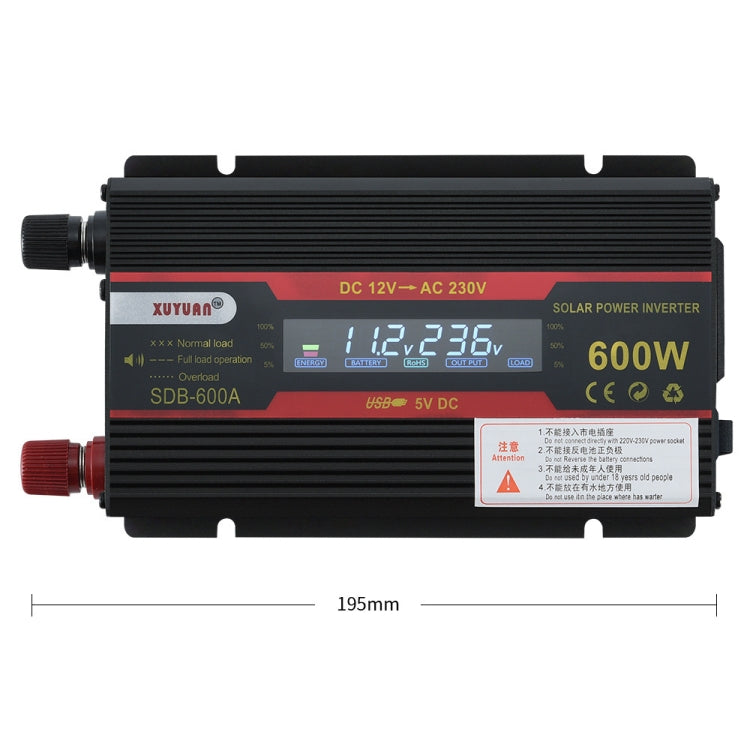 XUYUAN 600W Car Inverter LCD Display Converter, Specification: 24V to 220V