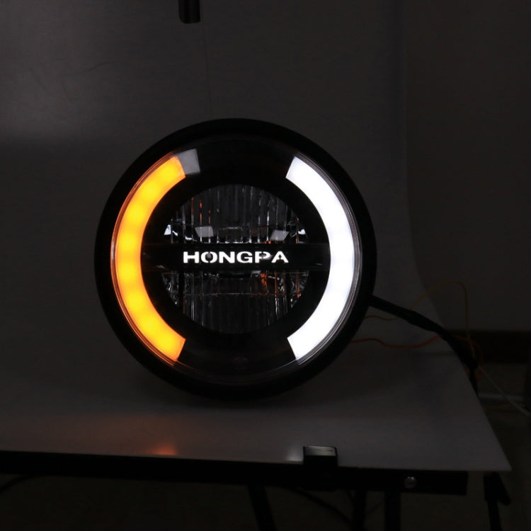 HONGPA Motorcycle Retro Headlights Modified Parts LED General Metal Headlights(Matte Black)