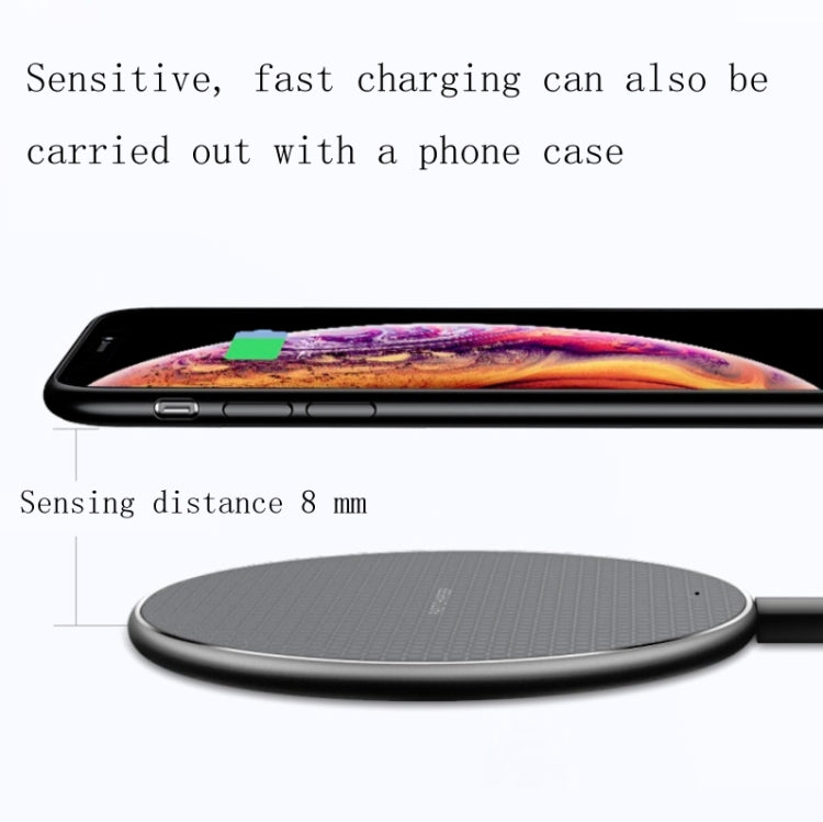 K8 10W Universal Aluminum Alloy Mobile Phone Wireless Charger, Specification:with 50cm Cable(Black)