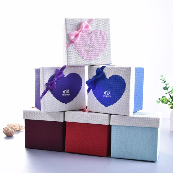 Paper Valentine Day Gift Box With Bow, Specification: 10x10x10cm(Blue)