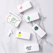 8 PCS Small Portable Moisture-proof Sealed Medicine Box 3 Compartments A Day Medicine Divided(Cactus)