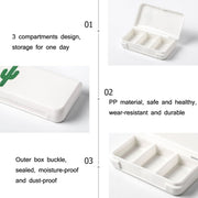 8 PCS Small Portable Moisture-proof Sealed Medicine Box 3 Compartments A Day Medicine Divided(Cactus)