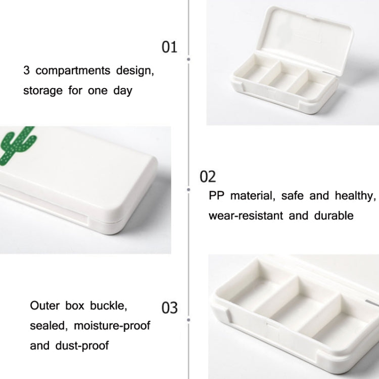 8 PCS Small Portable Moisture-proof Sealed Medicine Box 3 Compartments A Day Medicine Divided(Turtle Leaf)