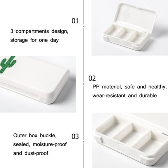 8 PCS Small Portable Moisture-proof Sealed Medicine Box 3 Compartments A Day Medicine Divided(Turtle Leaf)