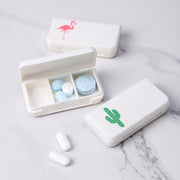8 PCS Small Portable Moisture-proof Sealed Medicine Box 3 Compartments A Day Medicine Divided(Cactus)