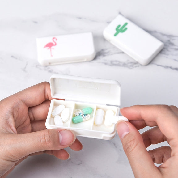 8 PCS Small Portable Moisture-proof Sealed Medicine Box 3 Compartments A Day Medicine Divided(Flamingo)