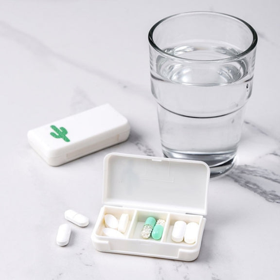 8 PCS Small Portable Moisture-proof Sealed Medicine Box 3 Compartments A Day Medicine Divided(Cactus)