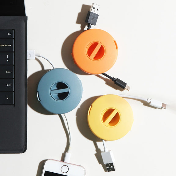 Round Data Cable Storage Box Earphone Storage Collection Box(Yellow)
