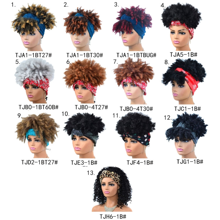 Headscarf Wig Black Gradient Small Curly Wig Explosive Headgear, Colour: 9.TJD2-1BT27#
