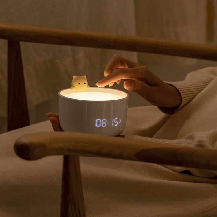 Cat Alarm Clock Night Light 2W LED Rechargeable Adjustable Children Bedroom Bedside Light(Beige)