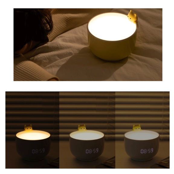 Cat Alarm Clock Night Light 2W LED Rechargeable Adjustable Children Bedroom Bedside Light(Beige)