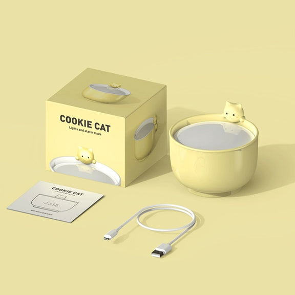 Cat Alarm Clock Night Light 2W LED Rechargeable Adjustable Children Bedroom Bedside Light(Beige)