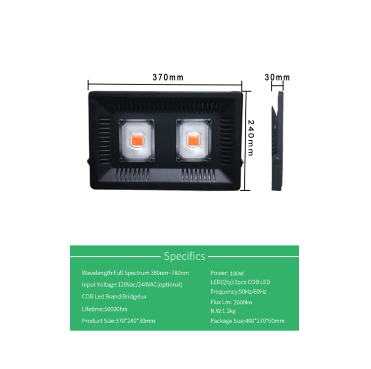 100W Ultra-Thin LED Plant Light, Full Spectrum COB Growth Light, Vegetable, Fruit & Flower Greenhouse Fill Light Without Plug