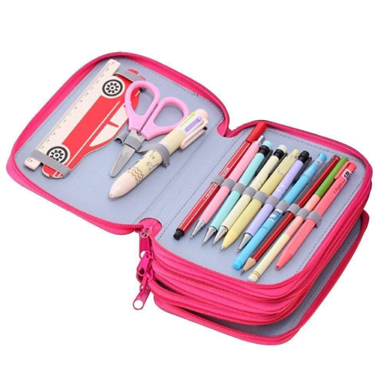 Solid Color Square Four-Layer Pencil Case Sketch Colorful Pencil Case With 72 Holes(Rose Red)