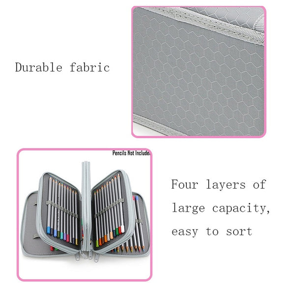 Solid Color Square Four-Layer Pencil Case Sketch Colorful Pencil Case With 72 Holes(Gray)