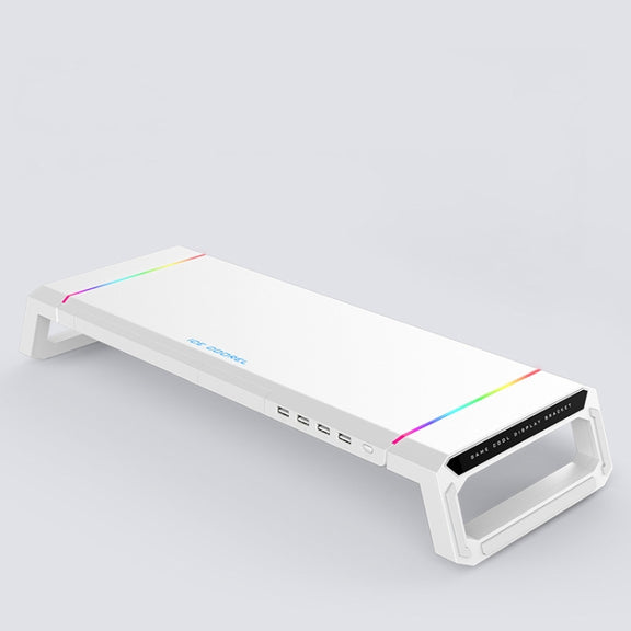 ICE COOREL T1 Monitor Increased Rack Foldable Laptop Stand With RGB Lighting & 4xUSB2.0 Expansion Interface(Moonlight White)