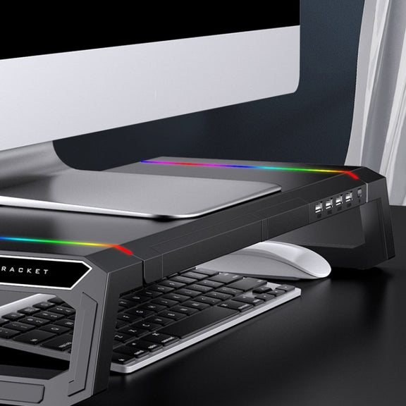 ICE COOREL T1 Monitor Increased Rack Foldable Laptop Stand With RGB Lighting & 4xUSB2.0 Expansion Interface(Moonlight White)