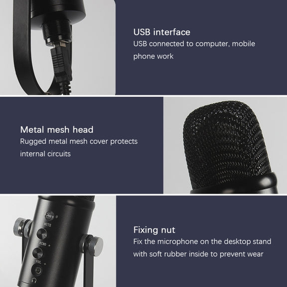 BM-86 USB Condenser Microphone Voice Recording Computer Microphone Live Broadcast Equipment Set, Specification: Standard+Small Blowout Prevention Net