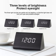 Mute Luminous Electronic Clock Wooden Sound Control Small Triangle Alarm Clock Brown Wood Red Light