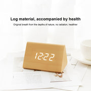 Mute Luminous Electronic Clock Wooden Sound Control Small Triangle Alarm Clock Brown Wood Red Light