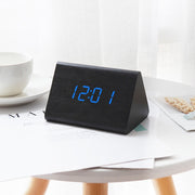 Mute Luminous Electronic Clock Wooden Sound Control Small Triangle Alarm Clock Brown Wood Red Light