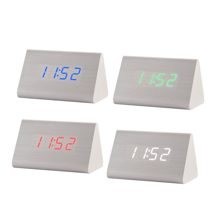 Mute Luminous Electronic Clock Wooden Sound Control Small Triangle Alarm Clock White Wood White Light