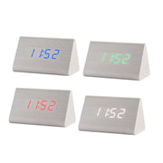 Mute Luminous Electronic Clock Wooden Sound Control Small Triangle Alarm Clock White Wood White Light